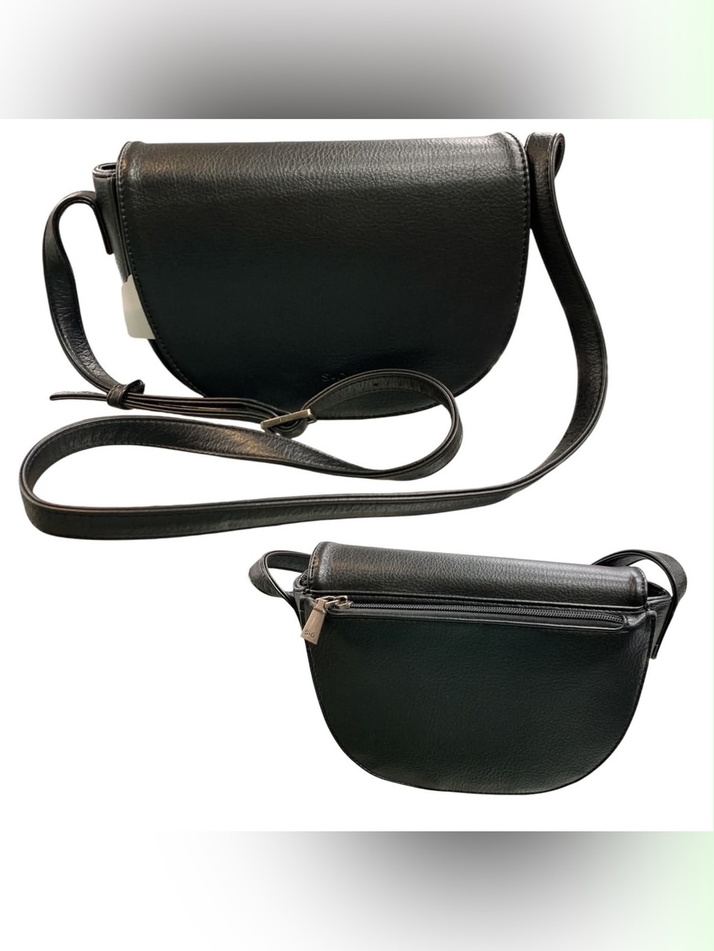 S&Q Classic Black Leather Crossbody Bag - Minimal Half-Moon Design